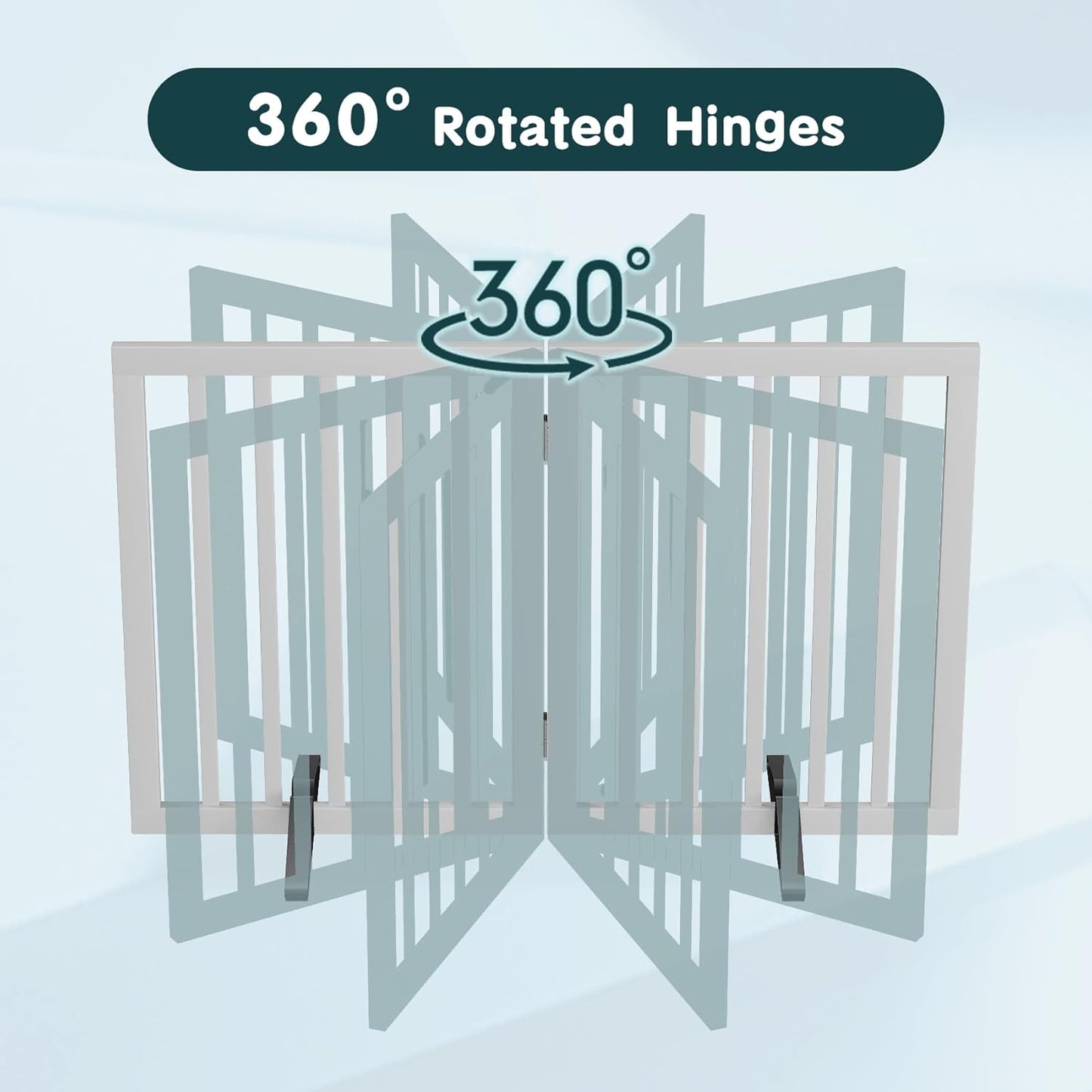 Semiocthome Bamboo Freestanding Dog Gates for Doorways, 2-Panel Indoor Puppy Gates for The House with 2 Metal Stands, 60cm(H) Folding Pet Gate for Stairs Expands Up to 94cm(W) White