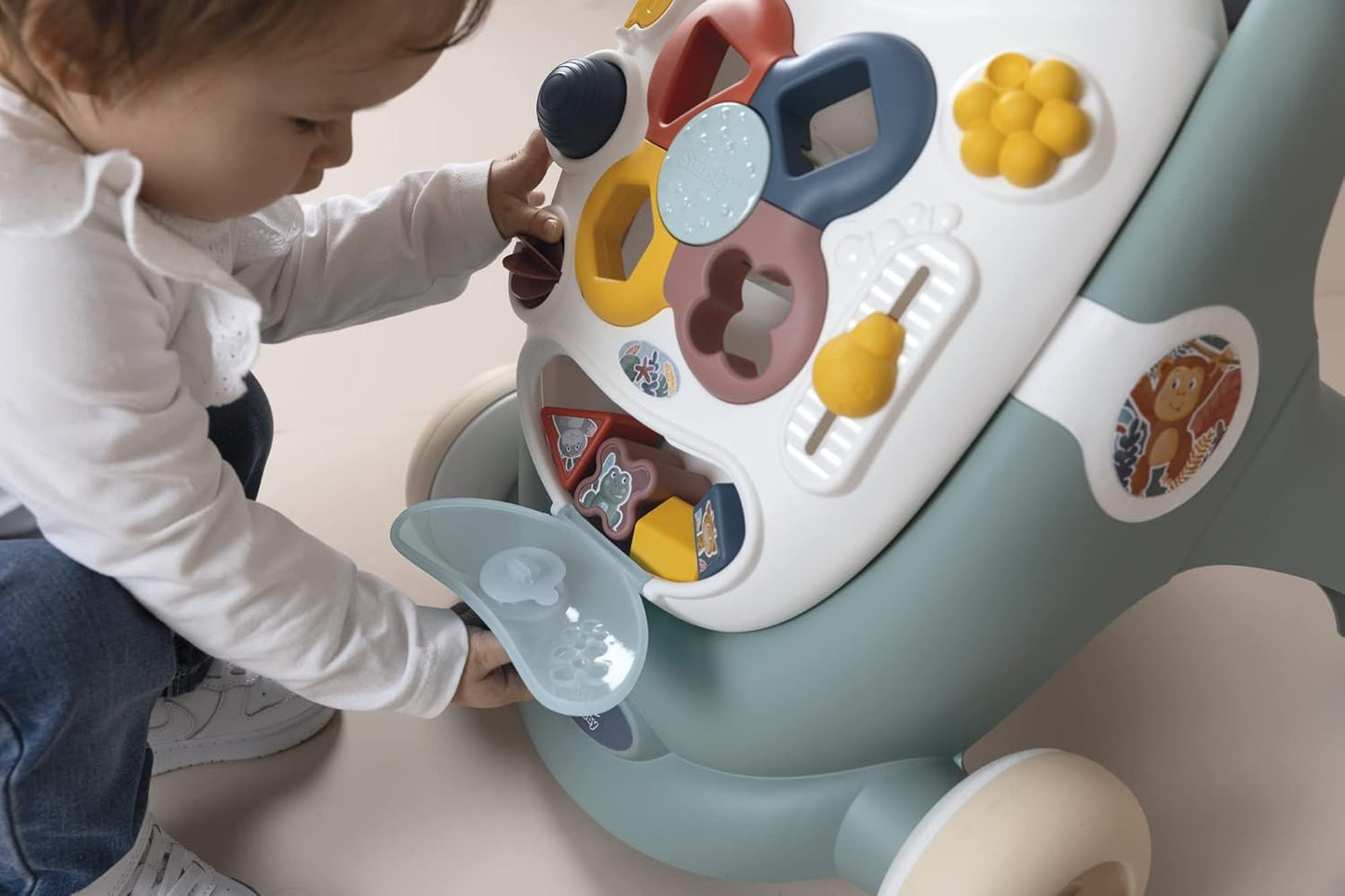 Little Smoby Baby Walker by Smoby Detachable Activity Play Board Baby’s First Doll Pushchair Toy Grows with the Child from Activity Board to Walker with Fun Colours, Actions and Sound, 7600140304