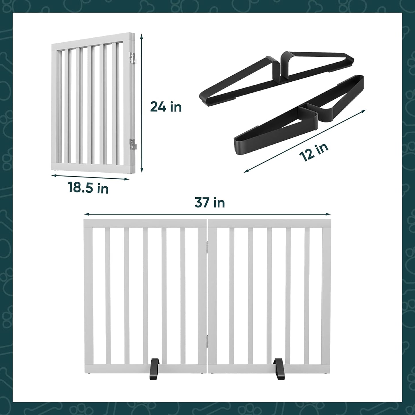 Semiocthome Bamboo Freestanding Dog Gates for Doorways, 2-Panel Indoor Puppy Gates for The House with 2 Metal Stands, 60cm(H) Folding Pet Gate for Stairs Expands Up to 94cm(W) White