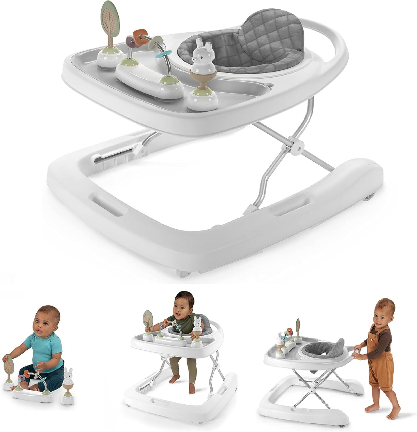 Ingenuity Spring & Sprout First Forest 3-in-1 Baby Activity Walker, Push-Behind Walker with 3 Removable Nature Inspired Toys, Adjustable Height, Foldable, Gender Neutral, 6 Months +, Multicolored