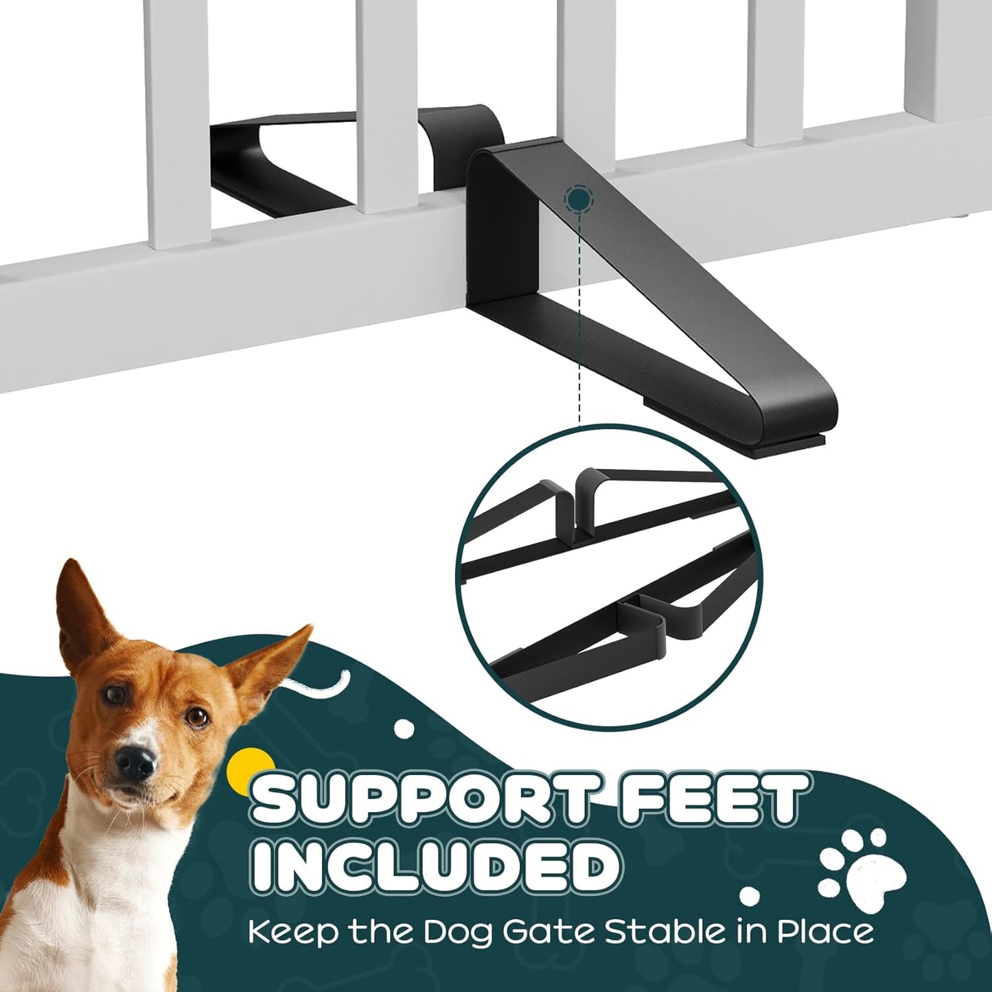 Semiocthome Bamboo Freestanding Dog Gates for Doorways, 2-Panel Indoor Puppy Gates for The House with 2 Metal Stands, 60cm(H) Folding Pet Gate for Stairs Expands Up to 94cm(W) White