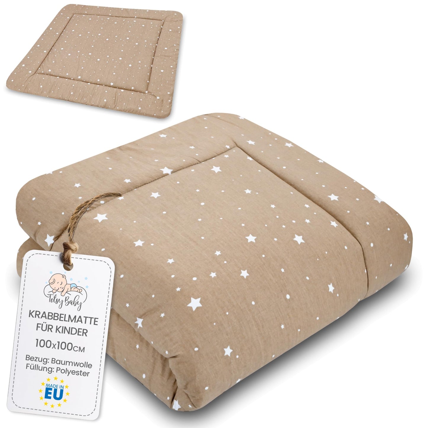 Play Mat for Baby Cotton Playmat Foldable Large - Soft Padded Floor Rug for Kids and Babies Washable Portable mat for Nursery Oeko-Tex certified