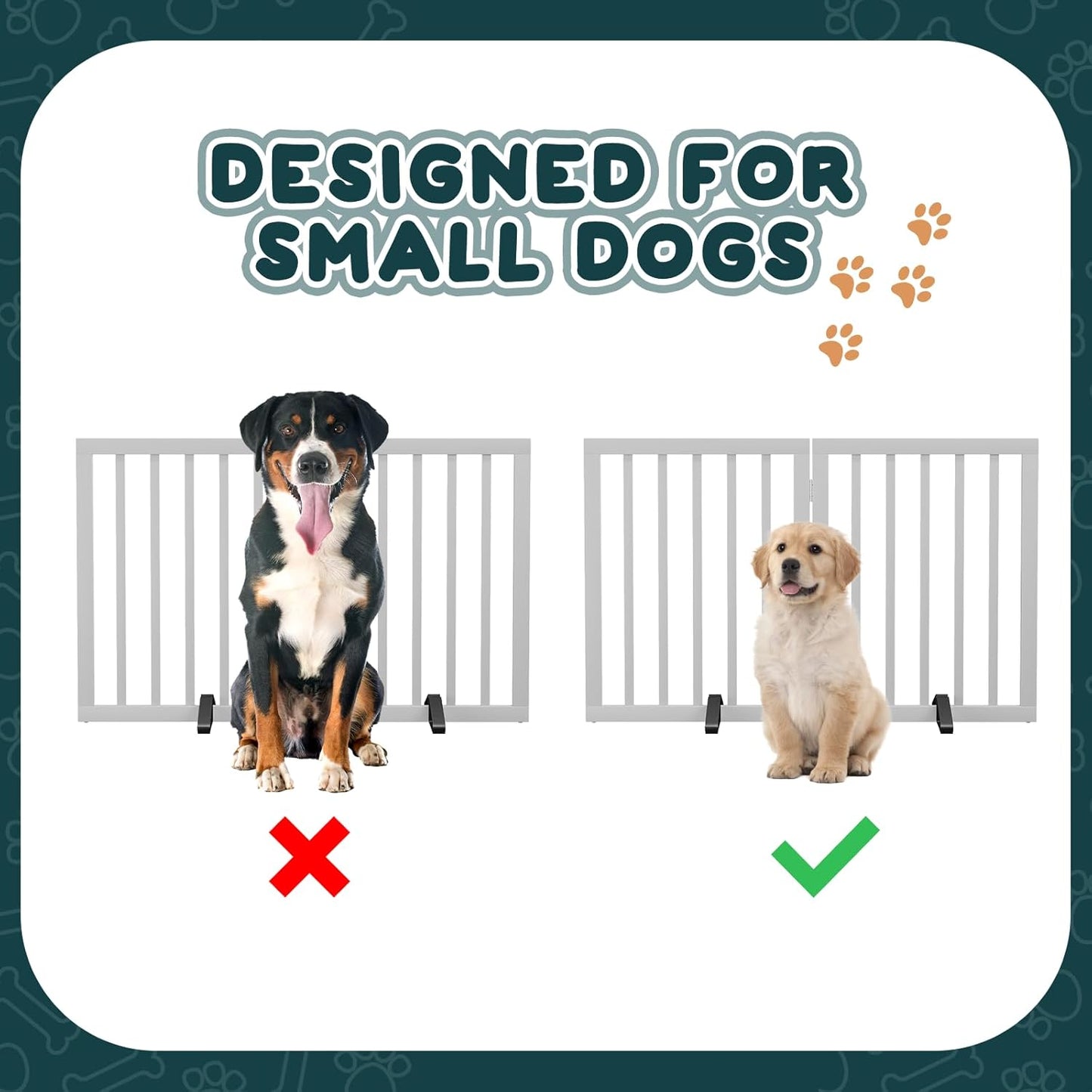 Semiocthome Bamboo Freestanding Dog Gates for Doorways, 2-Panel Indoor Puppy Gates for The House with 2 Metal Stands, 60cm(H) Folding Pet Gate for Stairs Expands Up to 94cm(W) White