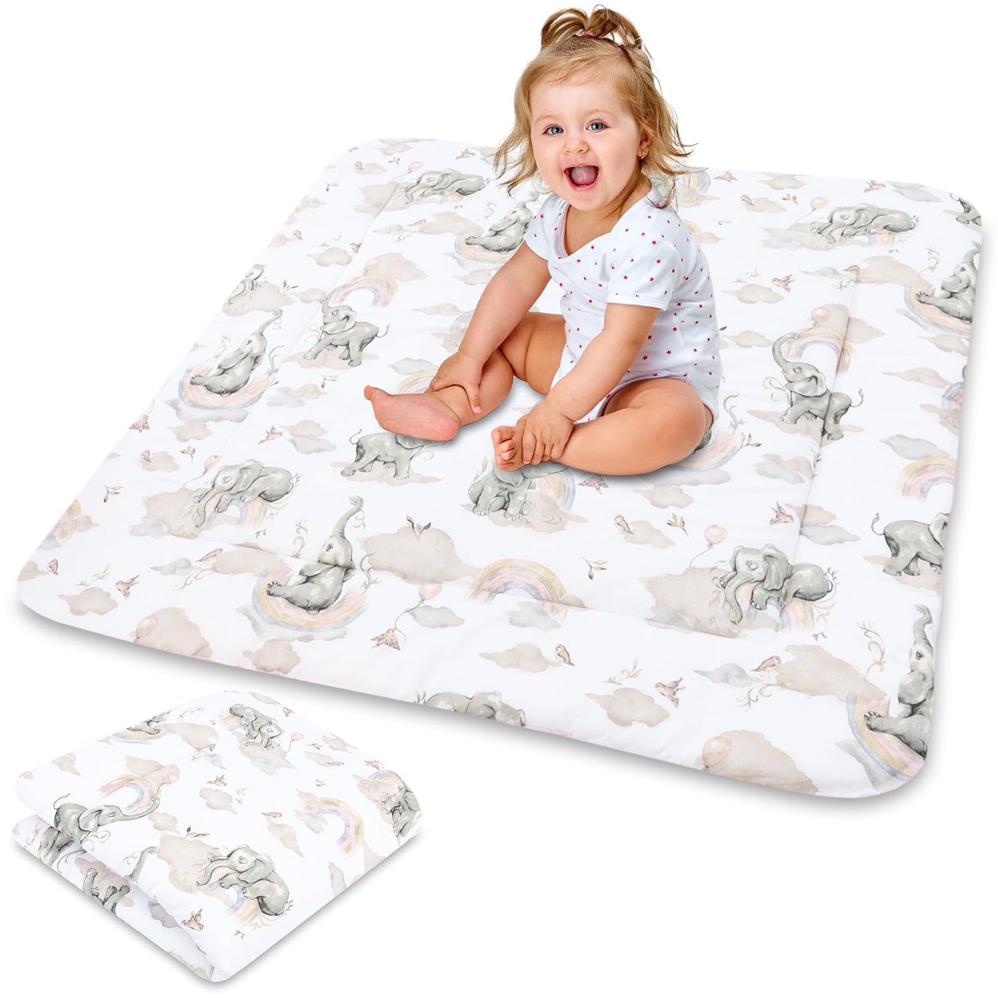 Play Mat for Baby Cotton Playmat Foldable Large - Soft Padded Floor Rug for Kids and Babies Washable Portable mat for Nursery Oeko-Tex certified
