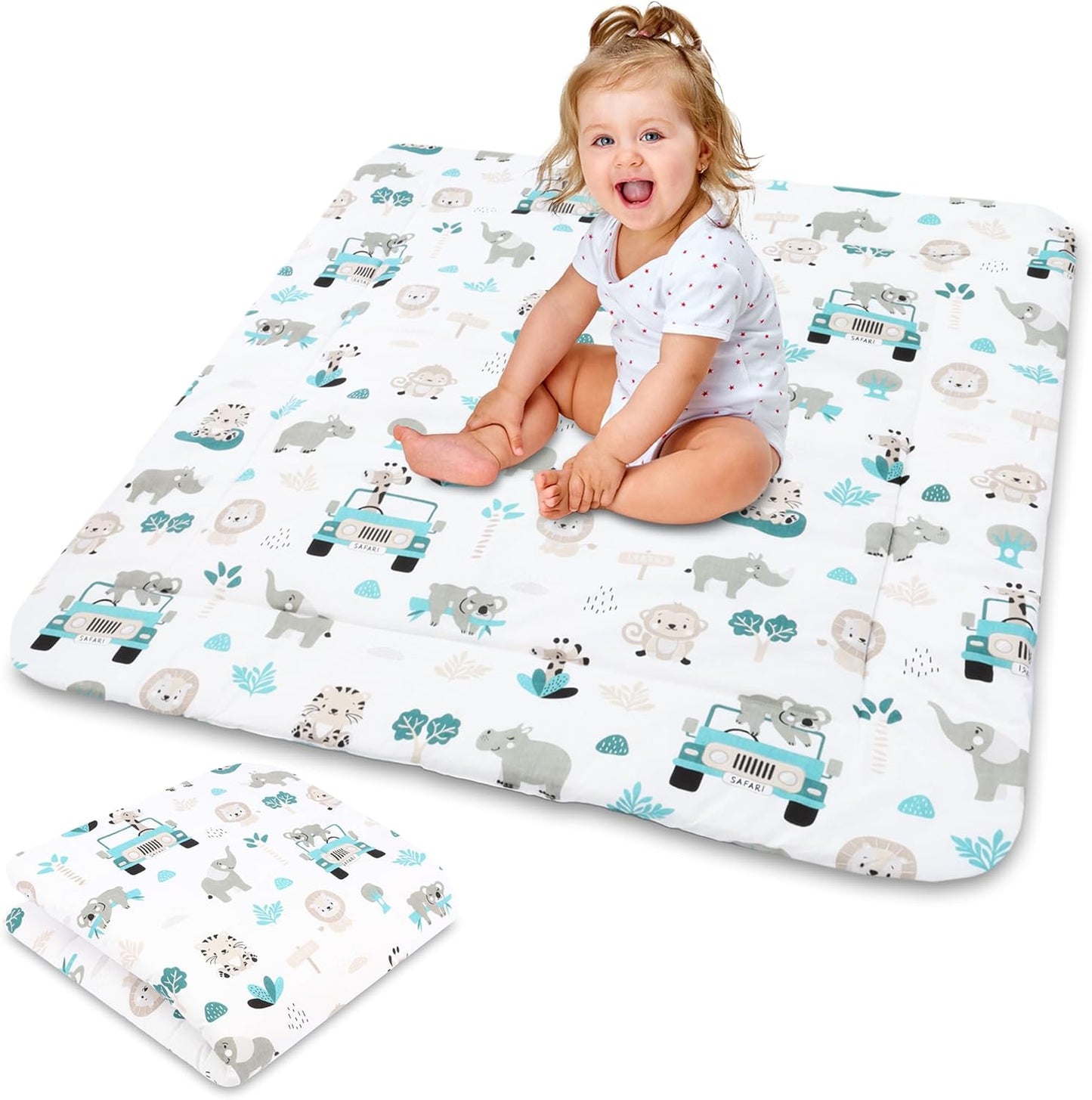 Play Mat for Baby Cotton Playmat Foldable Large - Soft Padded Floor Rug for Kids and Babies Washable Portable mat for Nursery Oeko-Tex certified