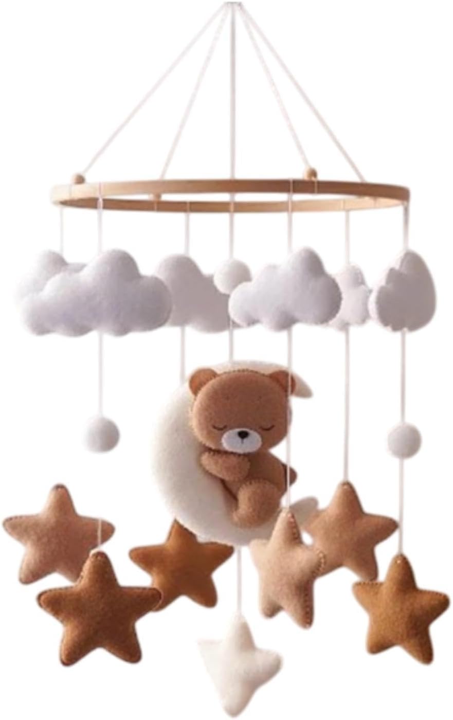 Amagogo Baby Crib Mobile Wooden Wind Chime Creative Hanging Nursery Decoration Photography Props Felt Ball Mobile Bed Bell, Bear