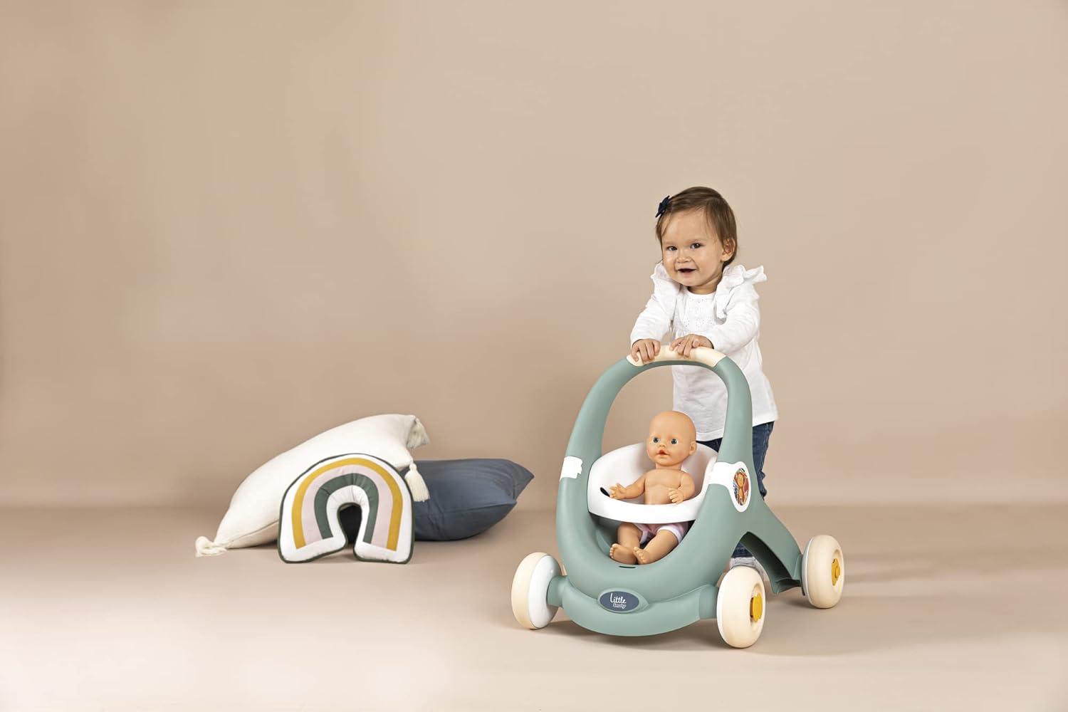 Little Smoby Baby Walker by Smoby Detachable Activity Play Board Baby’s First Doll Pushchair Toy Grows with the Child from Activity Board to Walker with Fun Colours, Actions and Sound, 7600140304