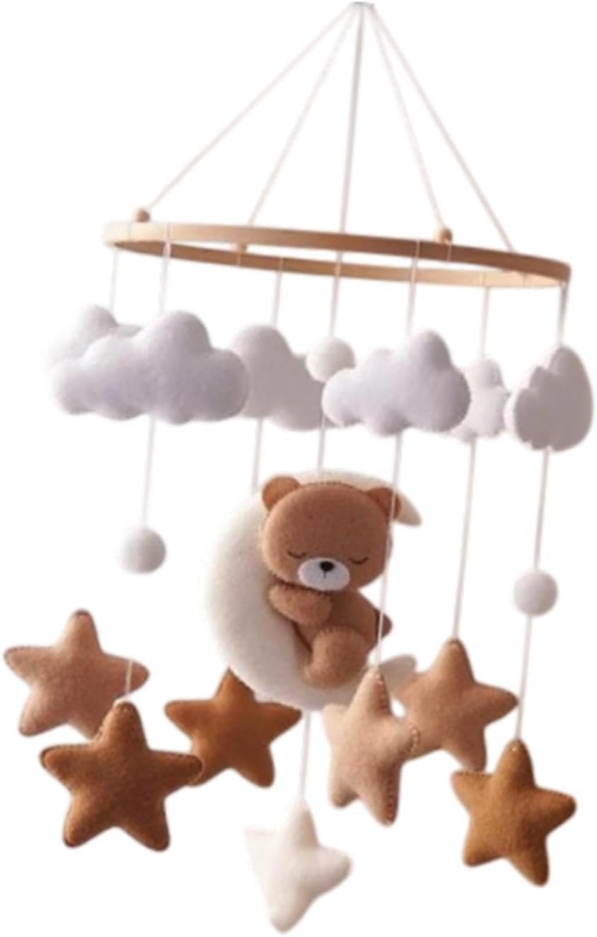 Amagogo Baby Crib Mobile Wooden Wind Chime Creative Hanging Nursery Decoration Photography Props Felt Ball Mobile Bed Bell, Bear