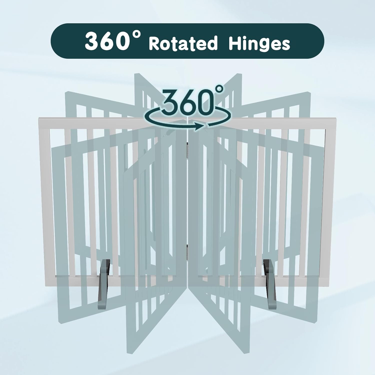 Semiocthome Bamboo Freestanding Dog Gates for Doorways, 2-Panel Indoor Puppy Gates for The House with 2 Metal Stands, 60cm(H) Folding Pet Gate for Stairs Expands Up to 94cm(W) White