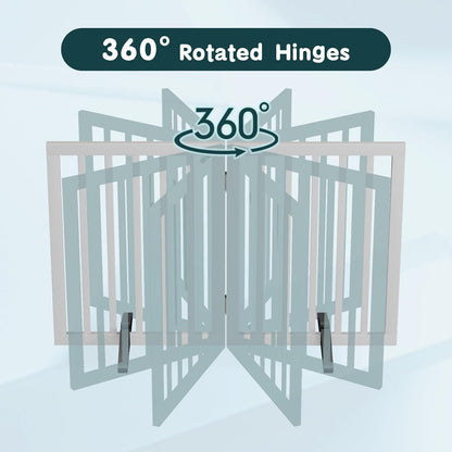 Semiocthome Bamboo Freestanding Dog Gates for Doorways, 2-Panel Indoor Puppy Gates for The House with 2 Metal Stands, 60cm(H) Folding Pet Gate for Stairs Expands Up to 94cm(W) White