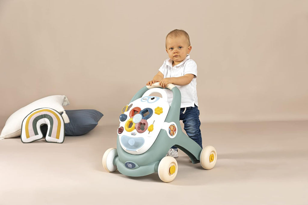 Little Smoby Baby Walker by Smoby Detachable Activity Play Board Baby’s First Doll Pushchair Toy Grows with the Child from Activity Board to Walker with Fun Colours, Actions and Sound, 7600140304
