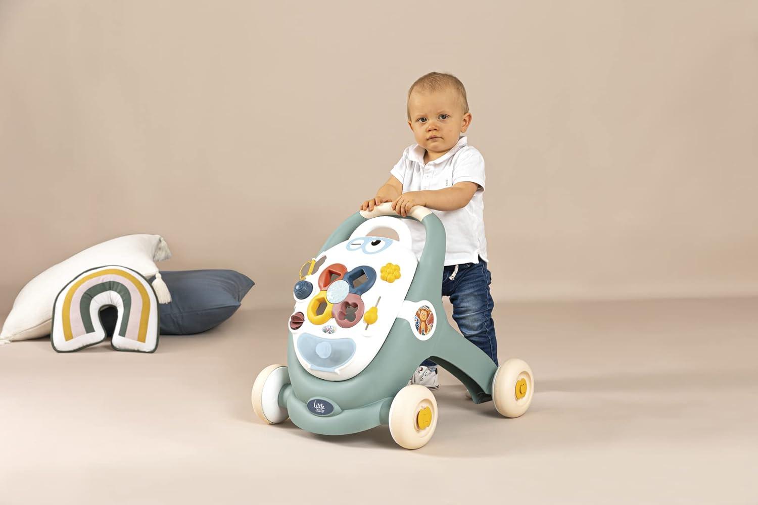 Little Smoby Baby Walker by Smoby Detachable Activity Play Board Baby’s First Doll Pushchair Toy Grows with the Child from Activity Board to Walker with Fun Colours, Actions and Sound, 7600140304