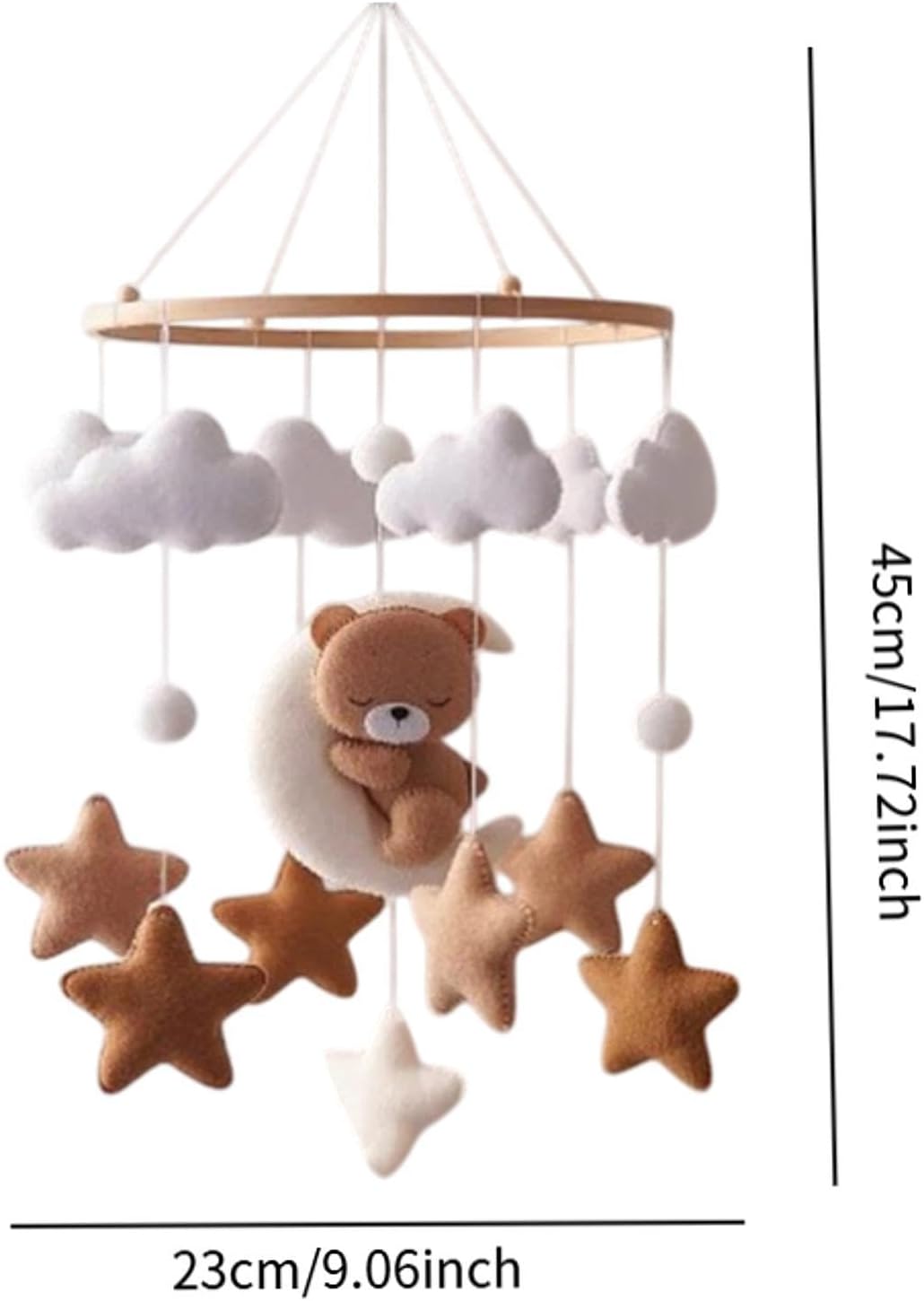 Amagogo Baby Crib Mobile Wooden Wind Chime Creative Hanging Nursery Decoration Photography Props Felt Ball Mobile Bed Bell, Bear