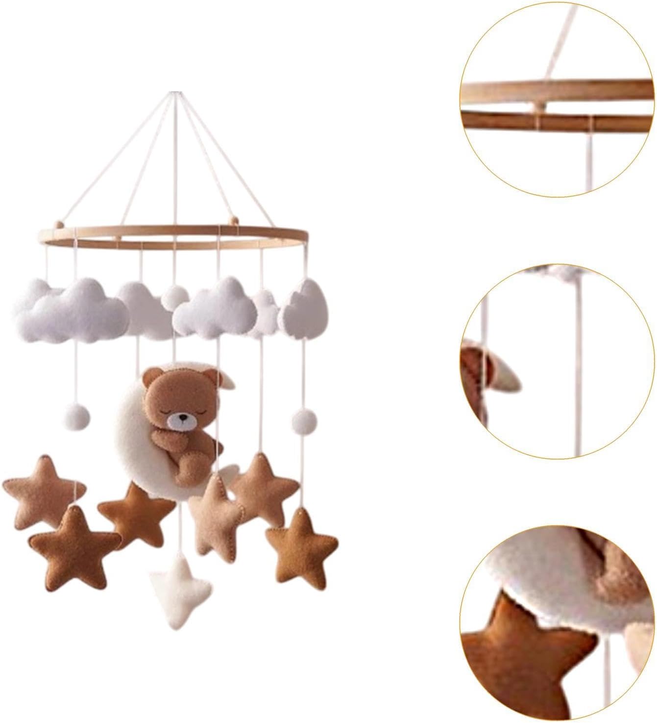 Amagogo Baby Crib Mobile Wooden Wind Chime Creative Hanging Nursery Decoration Photography Props Felt Ball Mobile Bed Bell, Bear