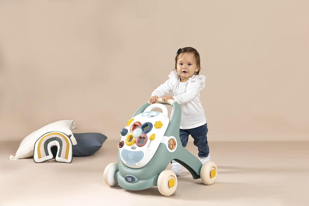 Little Smoby Baby Walker by Smoby Detachable Activity Play Board Baby’s First Doll Pushchair Toy Grows with the Child from Activity Board to Walker with Fun Colours, Actions and Sound, 7600140304