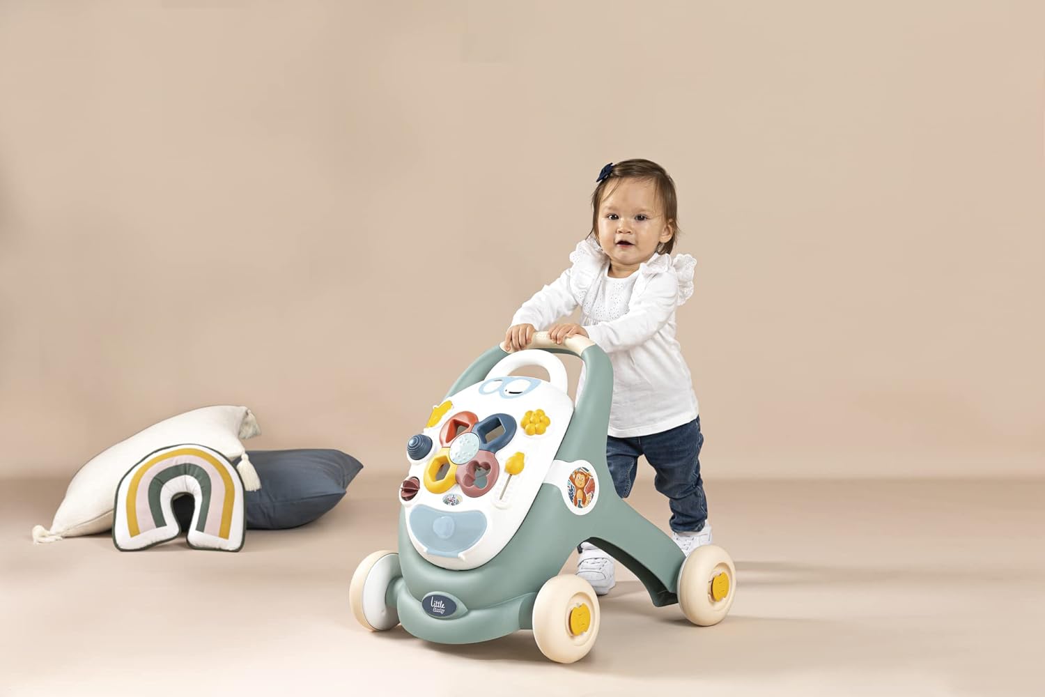 Little Smoby Baby Walker by Smoby Detachable Activity Play Board Baby’s First Doll Pushchair Toy Grows with the Child from Activity Board to Walker with Fun Colours, Actions and Sound, 7600140304