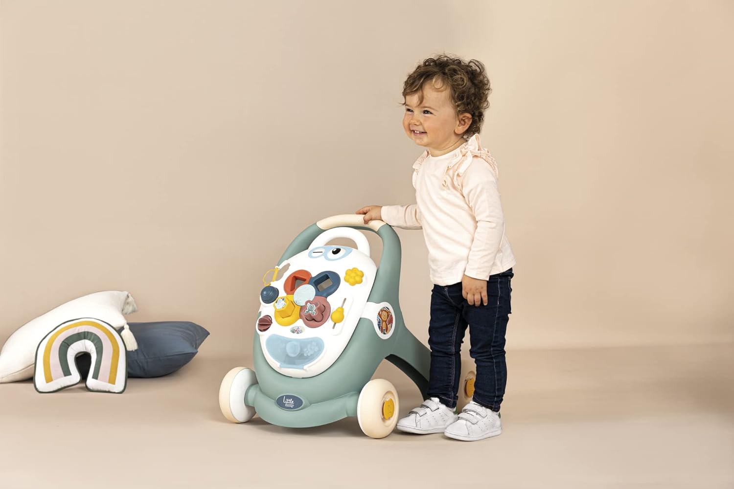 Little Smoby Baby Walker by Smoby Detachable Activity Play Board Baby’s First Doll Pushchair Toy Grows with the Child from Activity Board to Walker with Fun Colours, Actions and Sound, 7600140304