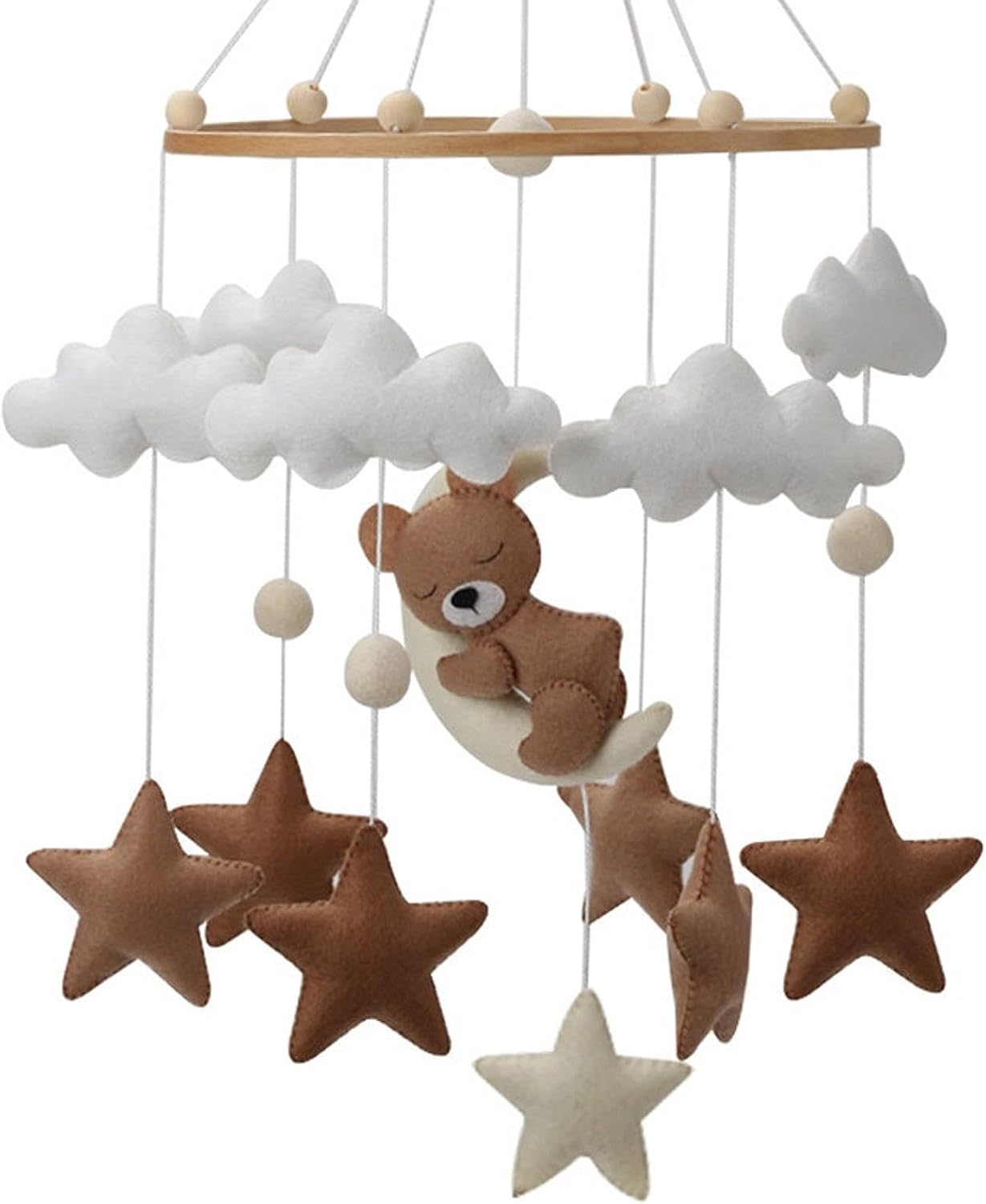 Amagogo Baby Crib Mobile Wooden Wind Chime Creative Hanging Nursery Decoration Photography Props Felt Ball Mobile Bed Bell, Bear