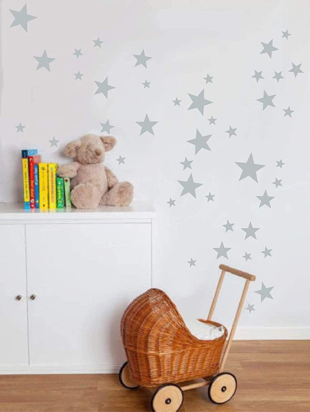 55 Mixed size Stars Wall Stickers Kid Decal Art Nursery Bedroom Vinyl Decoration (Grey)