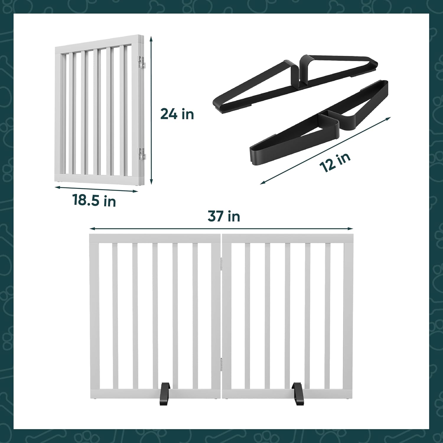 Semiocthome Bamboo Freestanding Dog Gates for Doorways, 2-Panel Indoor Puppy Gates for The House with 2 Metal Stands, 60cm(H) Folding Pet Gate for Stairs Expands Up to 94cm(W) White