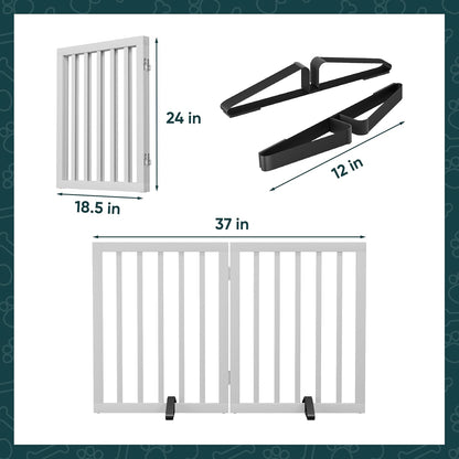 Semiocthome Bamboo Freestanding Dog Gates for Doorways, 2-Panel Indoor Puppy Gates for The House with 2 Metal Stands, 60cm(H) Folding Pet Gate for Stairs Expands Up to 94cm(W) White