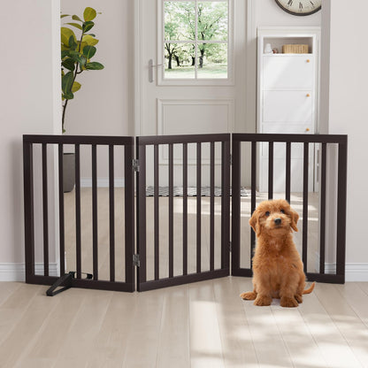 Semiocthome Bamboo Freestanding Dog Gates for Doorways, 2-Panel Indoor Puppy Gates for The House with 2 Metal Stands, 60cm(H) Folding Pet Gate for Stairs Expands Up to 94cm(W) White