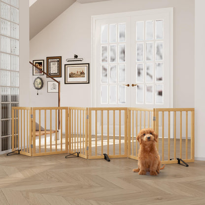 Semiocthome Bamboo Freestanding Dog Gates for Doorways, 2-Panel Indoor Puppy Gates for The House with 2 Metal Stands, 60cm(H) Folding Pet Gate for Stairs Expands Up to 94cm(W) White