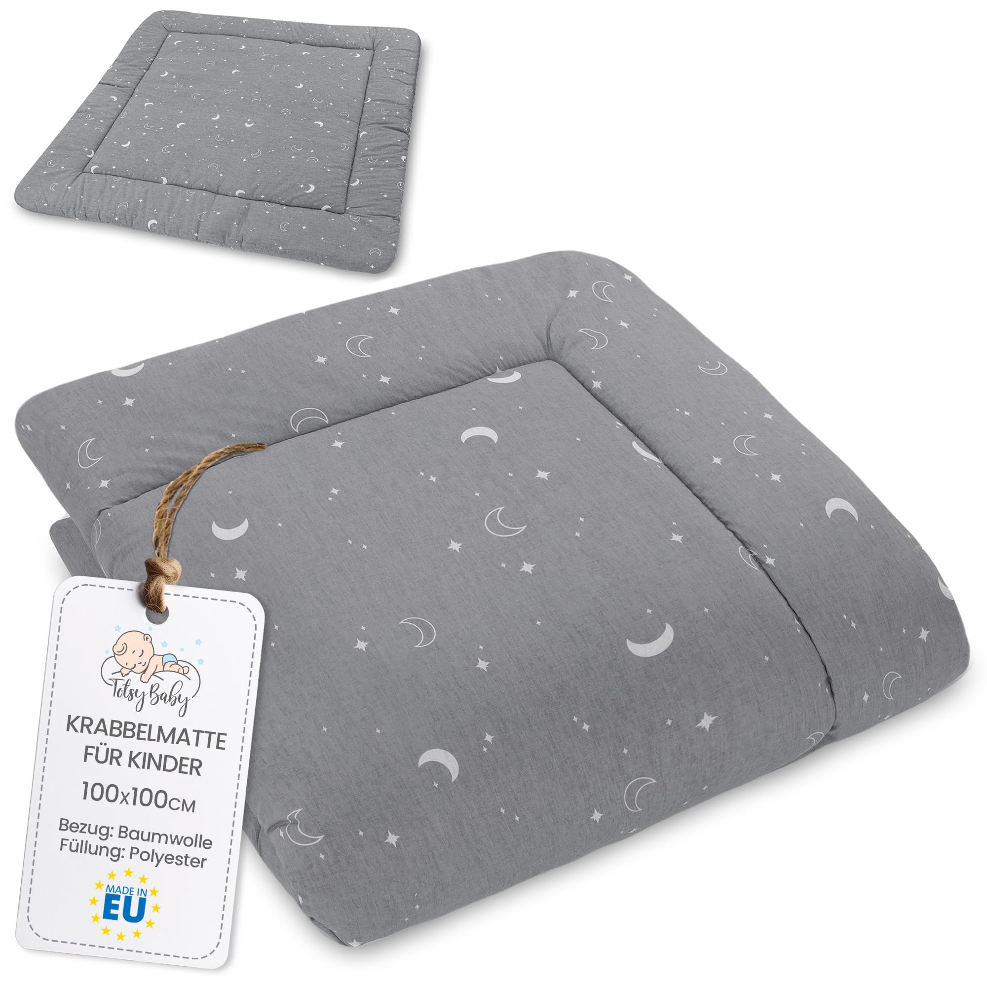 Play Mat for Baby Cotton Playmat Foldable Large - Soft Padded Floor Rug for Kids and Babies Washable Portable mat for Nursery Oeko-Tex certified