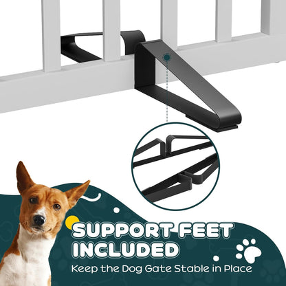 Semiocthome Bamboo Freestanding Dog Gates for Doorways, 2-Panel Indoor Puppy Gates for The House with 2 Metal Stands, 60cm(H) Folding Pet Gate for Stairs Expands Up to 94cm(W) White