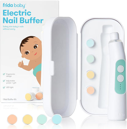 Frida Baby Electric Nail Trimmer, Safe & Easy Electric Nail File, Baby Nail Clipper Kit Suitable for Newborns, Toddler, and Children, 1 Electric Trimmer with LED Light + 4 Buffer Pads + Storage Case