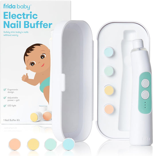 Frida Baby Electric Nail Trimmer, Safe & Easy Electric Nail File, Baby Nail Clipper Kit Suitable for Newborns, Toddler, and Children, 1 Electric Trimmer with LED Light + 4 Buffer Pads + Storage Case
