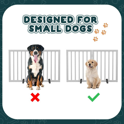 Semiocthome Bamboo Freestanding Dog Gates for Doorways, 2-Panel Indoor Puppy Gates for The House with 2 Metal Stands, 60cm(H) Folding Pet Gate for Stairs Expands Up to 94cm(W) White