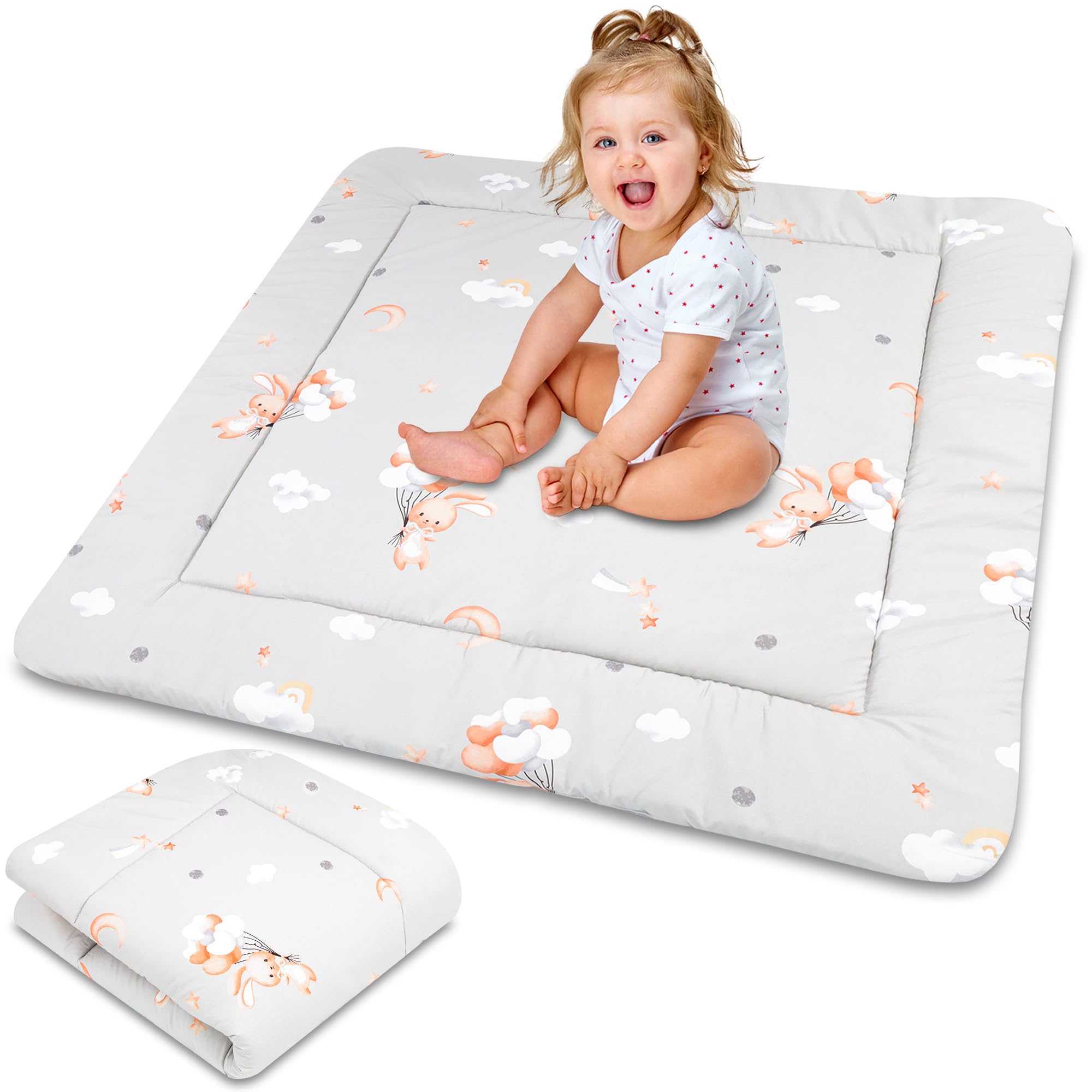 Play Mat for Baby Cotton Playmat Foldable Large - Soft Padded Floor Rug for Kids and Babies Washable Portable mat for Nursery Oeko-Tex certified