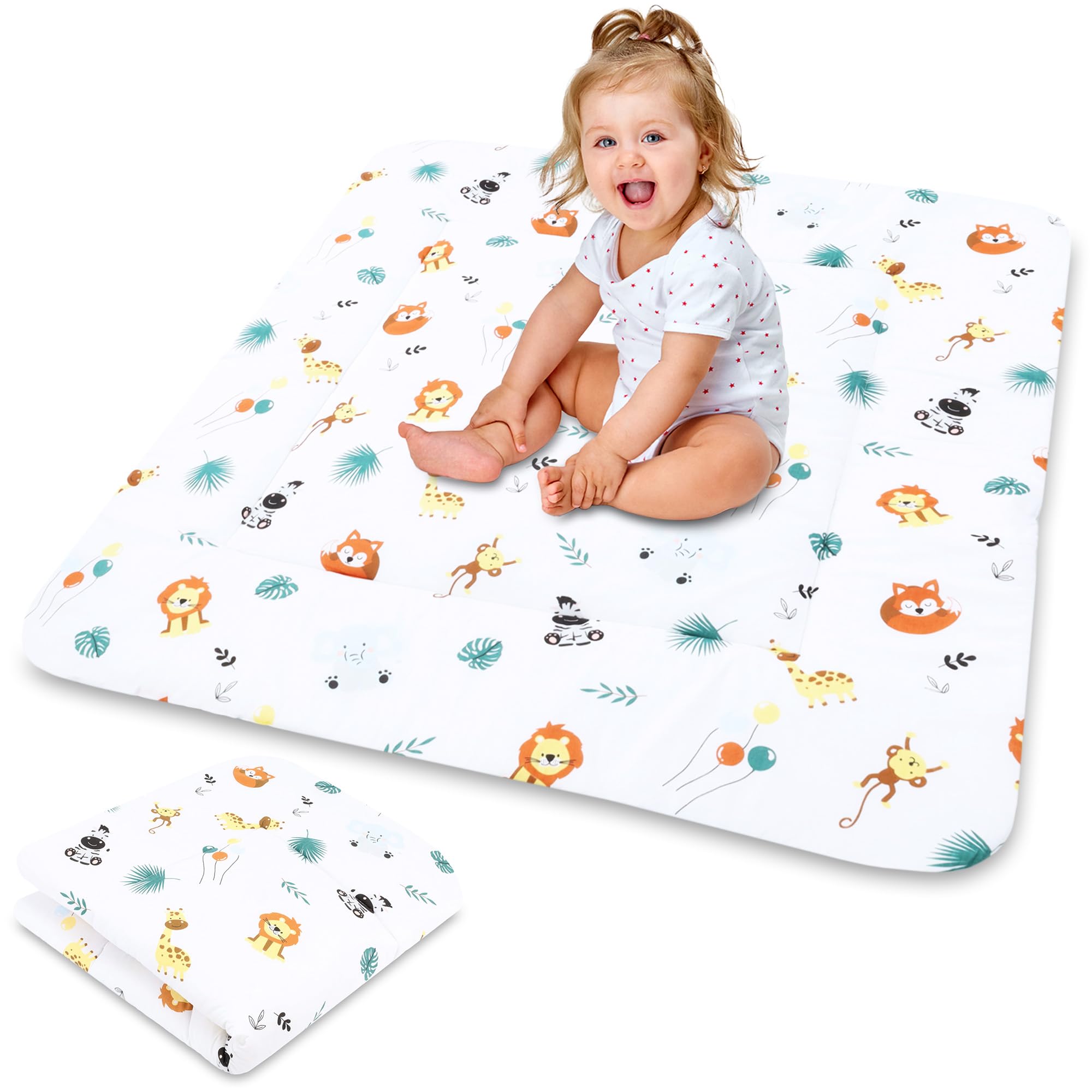 Play Mat for Baby Cotton Playmat Foldable Large - Soft Padded Floor Rug for Kids and Babies Washable Portable mat for Nursery Oeko-Tex certified
