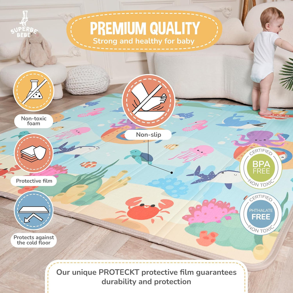 Baby Play Mat 150x180x1cm - Tummy Time Mat - XXL Large Size Baby Play Gym - Foldable Play Mat - Waterproof Foam Baby Play Mat Floor Mat For Kids Toddlers Children - Baby Mats For Floor Play