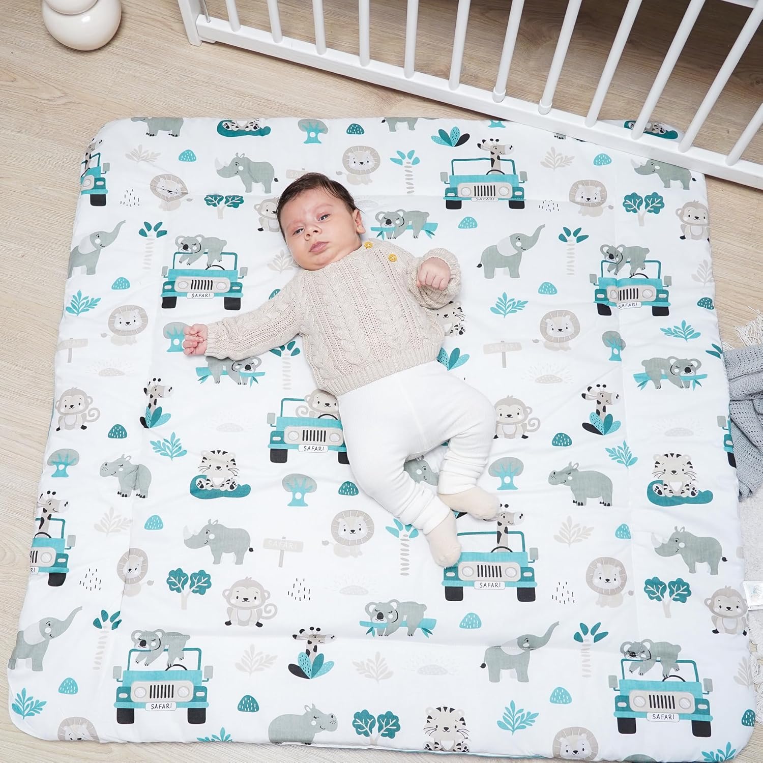 Play Mat for Baby Cotton Playmat Foldable Large - Soft Padded Floor Rug for Kids and Babies Washable Portable mat for Nursery Oeko-Tex certified