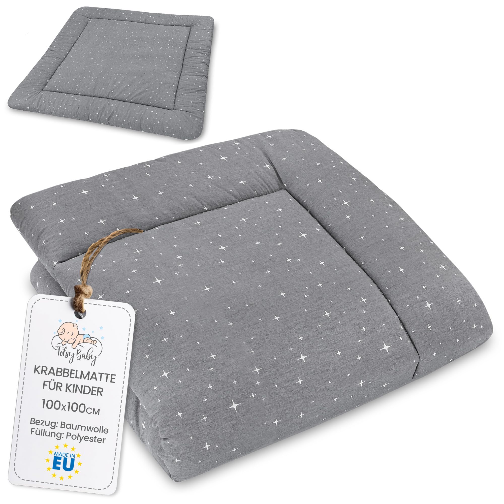 Play Mat for Baby Cotton Playmat Foldable Large - Soft Padded Floor Rug for Kids and Babies Washable Portable mat for Nursery Oeko-Tex certified