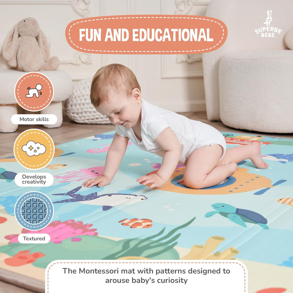 Baby Play Mat 150x180x1cm - Tummy Time Mat - XXL Large Size Baby Play Gym - Foldable Play Mat - Waterproof Foam Baby Play Mat Floor Mat For Kids Toddlers Children - Baby Mats For Floor Play