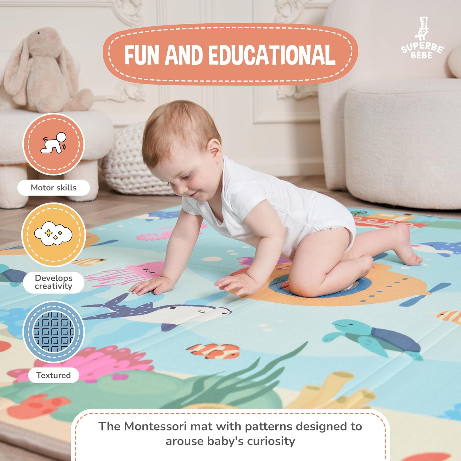 Baby Play Mat 150x180x1cm - Tummy Time Mat - XXL Large Size Baby Play Gym - Foldable Play Mat - Waterproof Foam Baby Play Mat Floor Mat For Kids Toddlers Children - Baby Mats For Floor Play