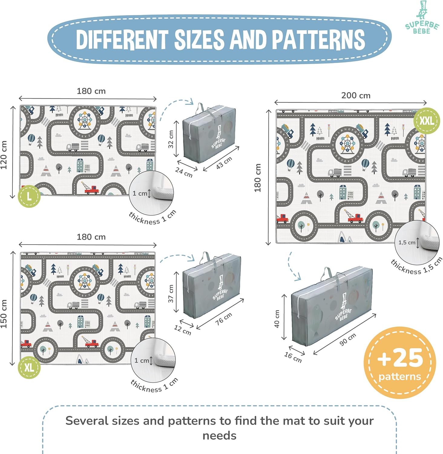 Baby Play Mat 150x180x1cm - Tummy Time Mat - XXL Large Size Baby Play Gym - Foldable Play Mat - Waterproof Foam Baby Play Mat Floor Mat For Kids Toddlers Children - Baby Mats For Floor Play