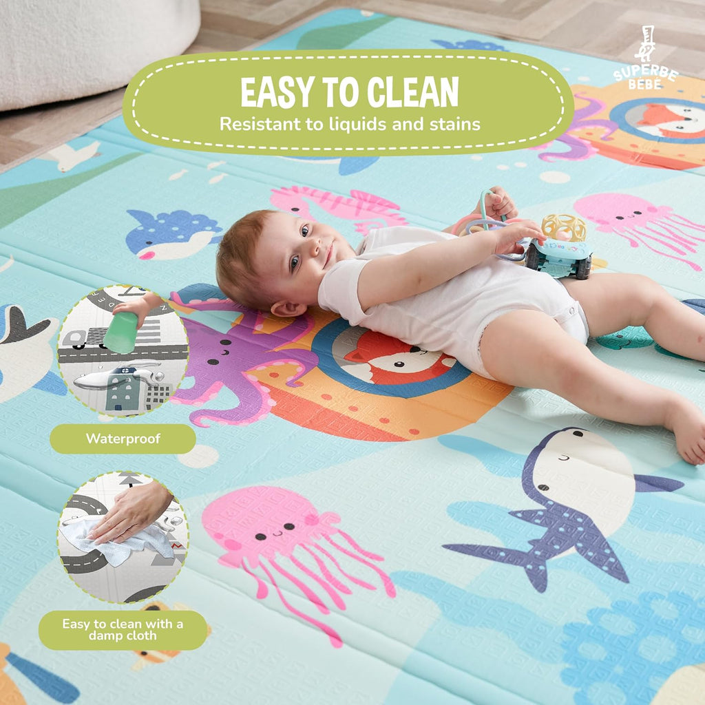 Baby Play Mat 150x180x1cm - Tummy Time Mat - XXL Large Size Baby Play Gym - Foldable Play Mat - Waterproof Foam Baby Play Mat Floor Mat For Kids Toddlers Children - Baby Mats For Floor Play