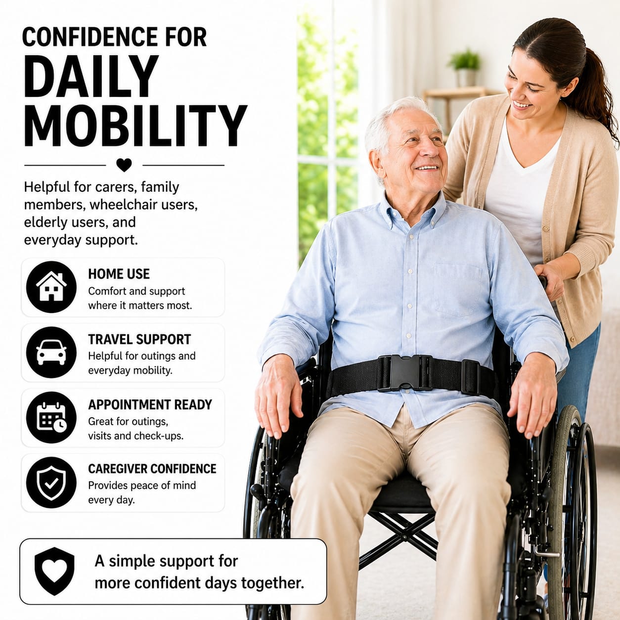 Adjustable Wheelchair Belt with Buckle, Nylon Wheelchair Lap Strap for Adults, Carers and Geriatric Armchairs