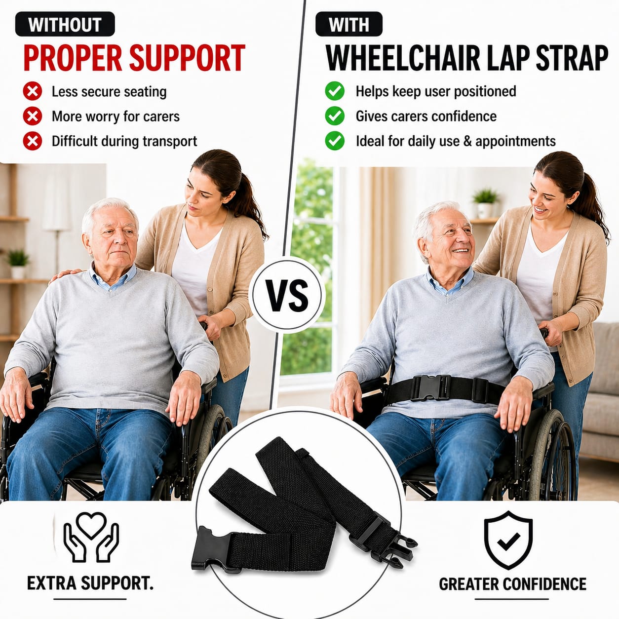 Adjustable Wheelchair Belt with Buckle, Nylon Wheelchair Lap Strap for Adults, Carers and Geriatric Armchairs